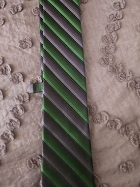 Classic Green and Gray Express Striped Men's Silk Tie